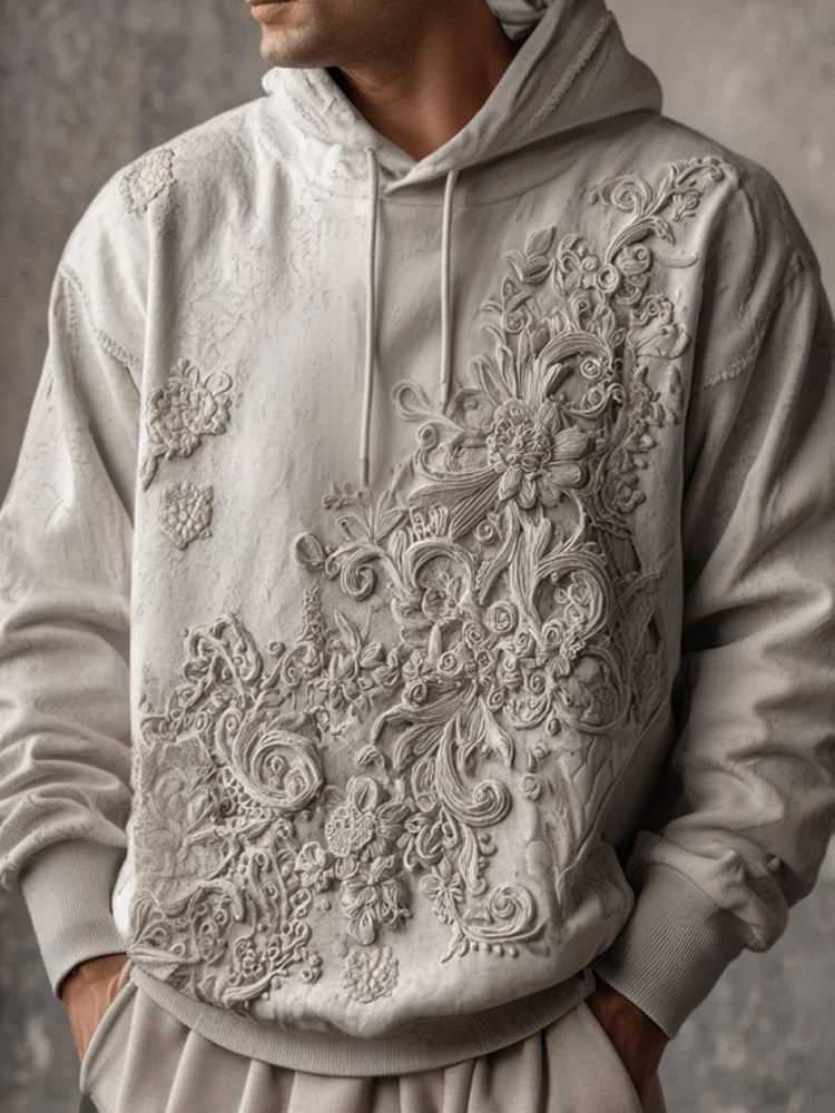 Men's Casual Retro Bohemian Embroidered Print Hoodie