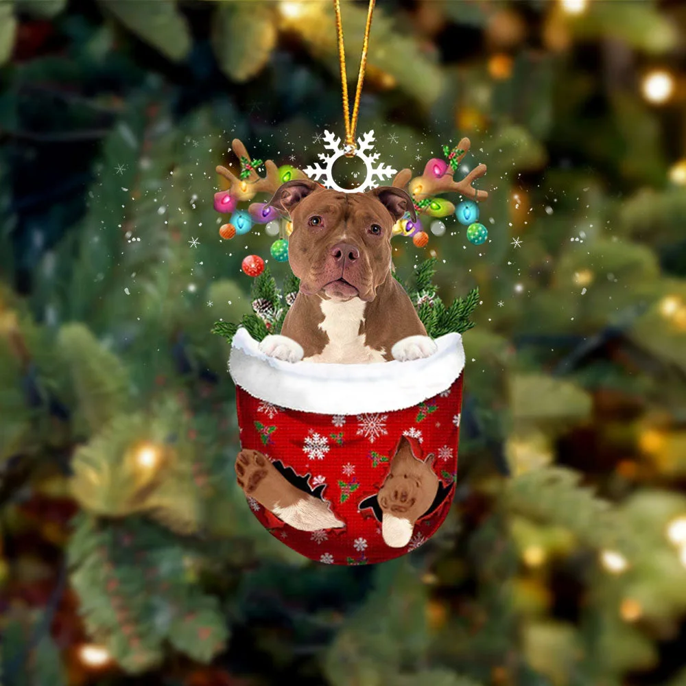 American Bully 2 In Snow Pocket Christmas Ornament.
