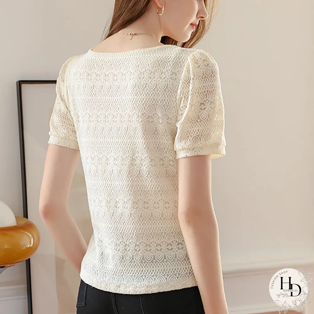 Bobokateer Short Sleeve Woman Tshirts O-Neck Tee Shirt Femme Lace Tops For Women Summer