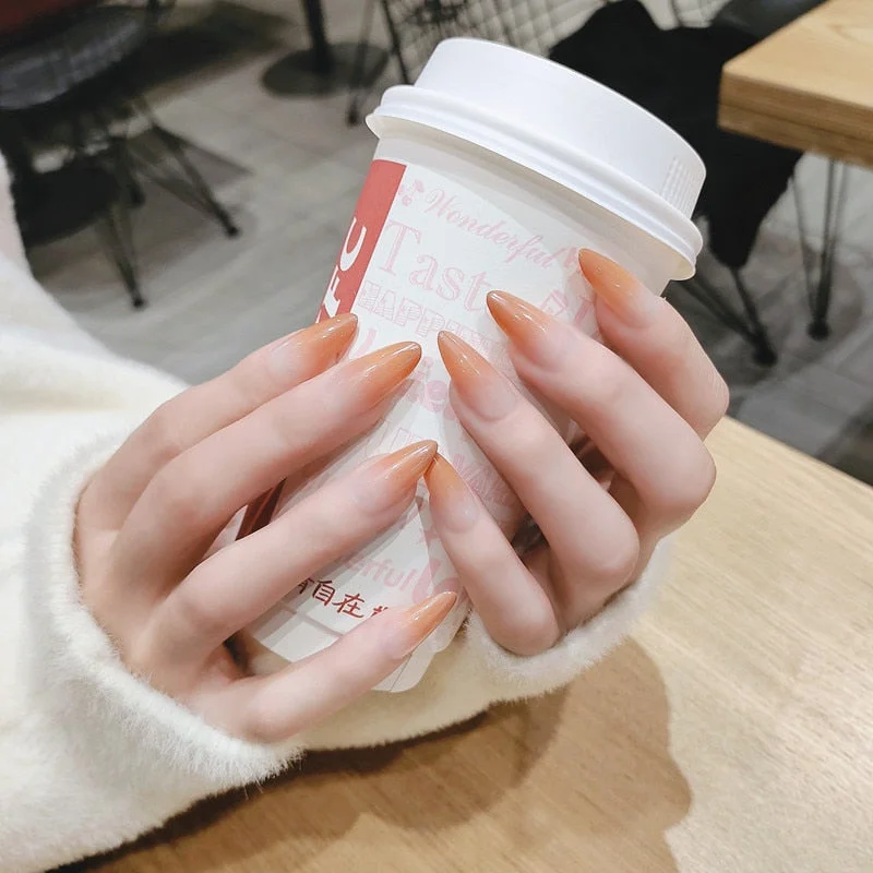 24PCS/box artificial nails with glue Gradients wear long paragraph fashion Manicure patch False nails press on for girls-Nail Inspo