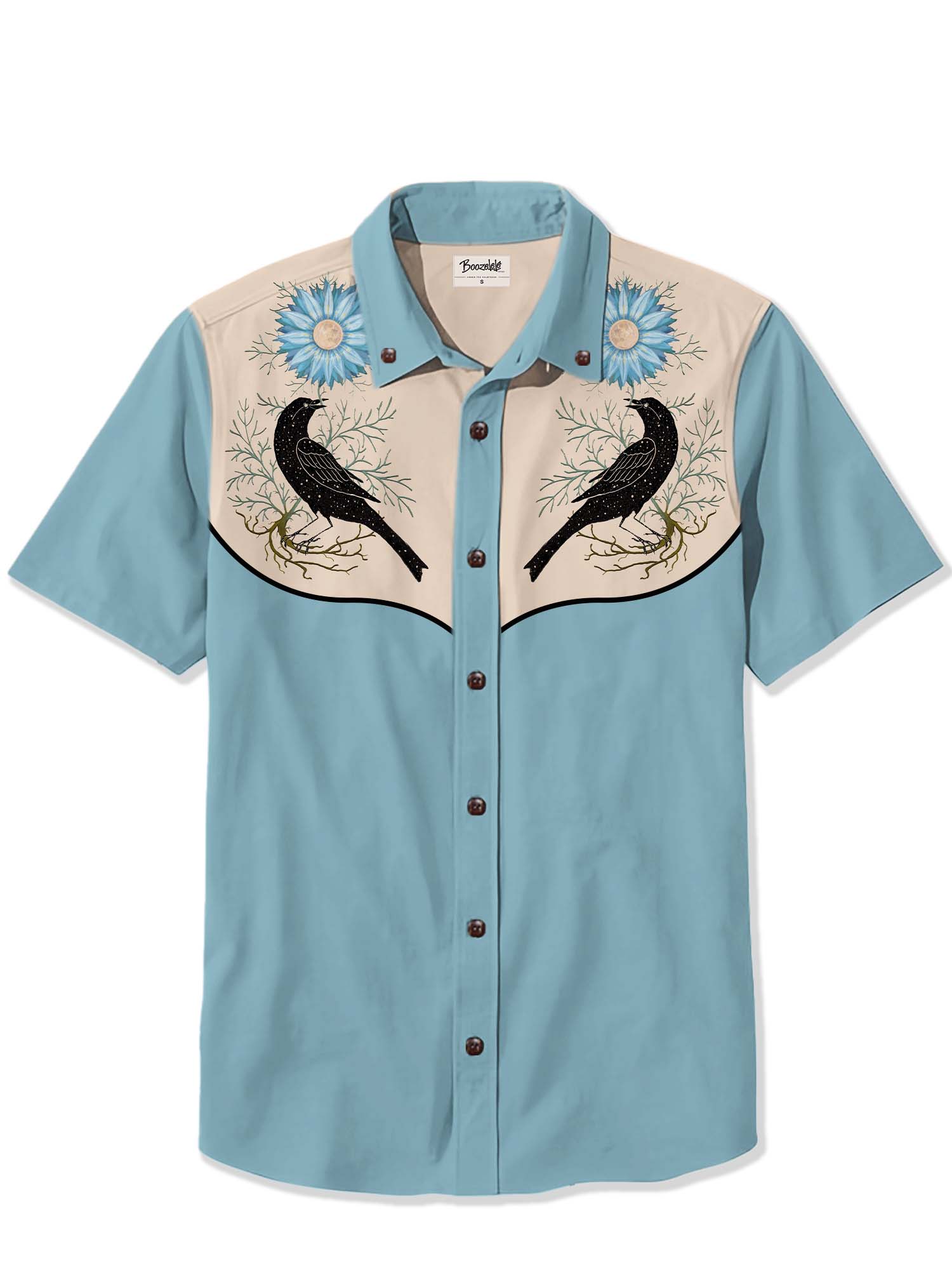 Crow And Flower Printed Hawaiian Shirt For Men Button-down Shirt Short 