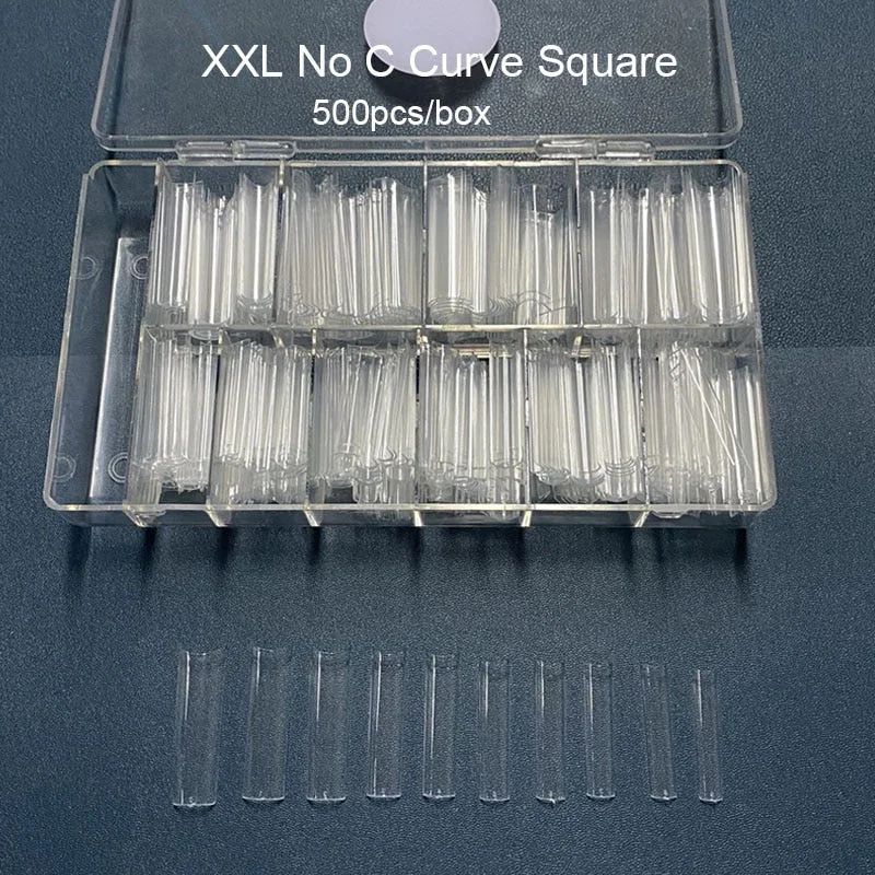 500pcs XXL Extra Long Square Fake Nails Tips No C Curve Straight Nail Manicure Half Cover Acrylic False Nails Set UV Gel Builder
