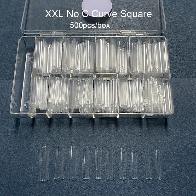 500pcs XXL Extra Long Square Fake Nails Tips No C Curve Straight Nail Manicure Half Cover Acrylic False Nails Set UV Gel Builder