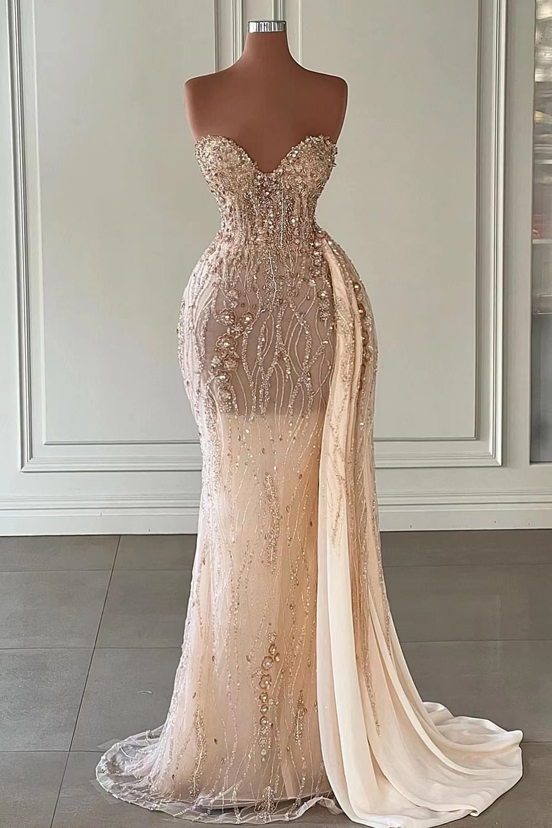  Prächtig Herzförmiger Ausschnitt Meerjungfrau aus Tülle Abendkleid mit Strass mit Pailletten ED0362 Lunass