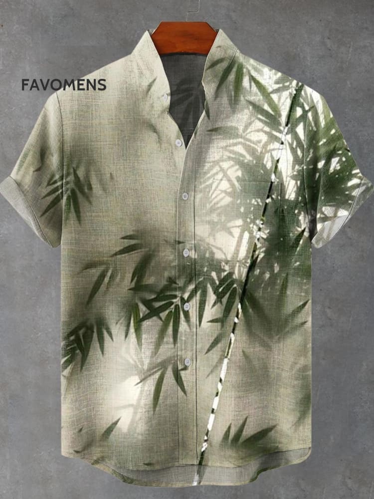 Bamboo Leaves Blur Reflection Art Print Casual 100% Cotton Shirt Multicolor / S