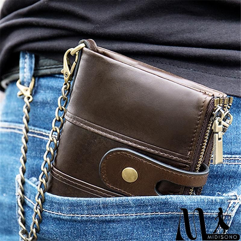 MidiSono - Mens Anti-Theft Multipockets Vintage Leather Wallets
