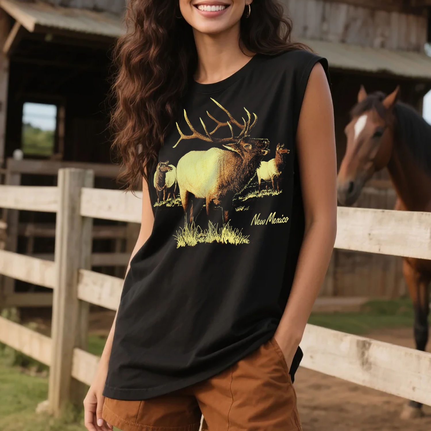 Unisex Outdoor Casual Loose Round Neck Cotton Sleeveless T-shirt New Mexica Printed Top