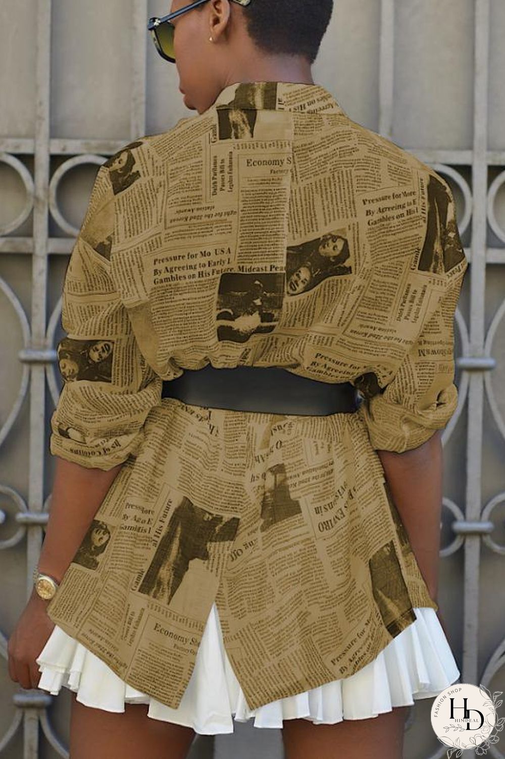 White cardigan Long Sleeve Solid Print Newspaper Blouses & Shirts