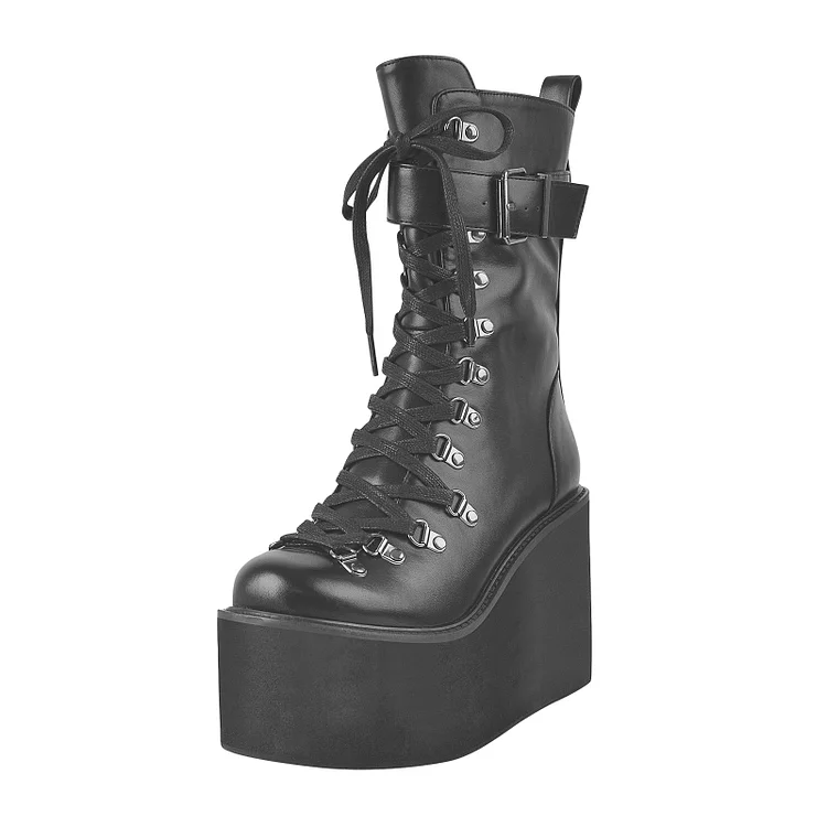 Platform Zipper Lace Up Boots