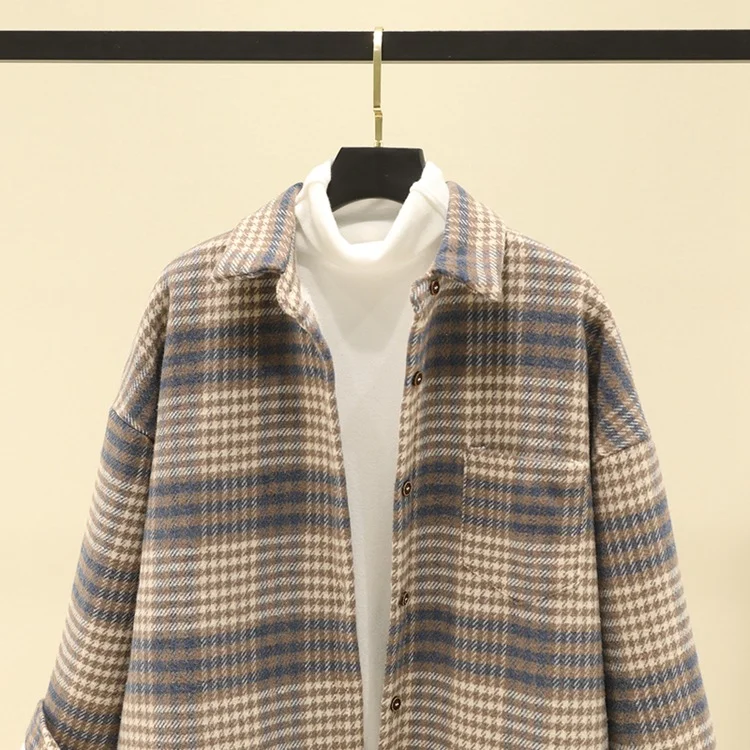 Athvotar Athvotar Thick Hair Coat Women 2025 Autumn And Winter New Shirt Port Loose Long-Sleeved Grinding Lattice Plus Velvet Shirt Woman