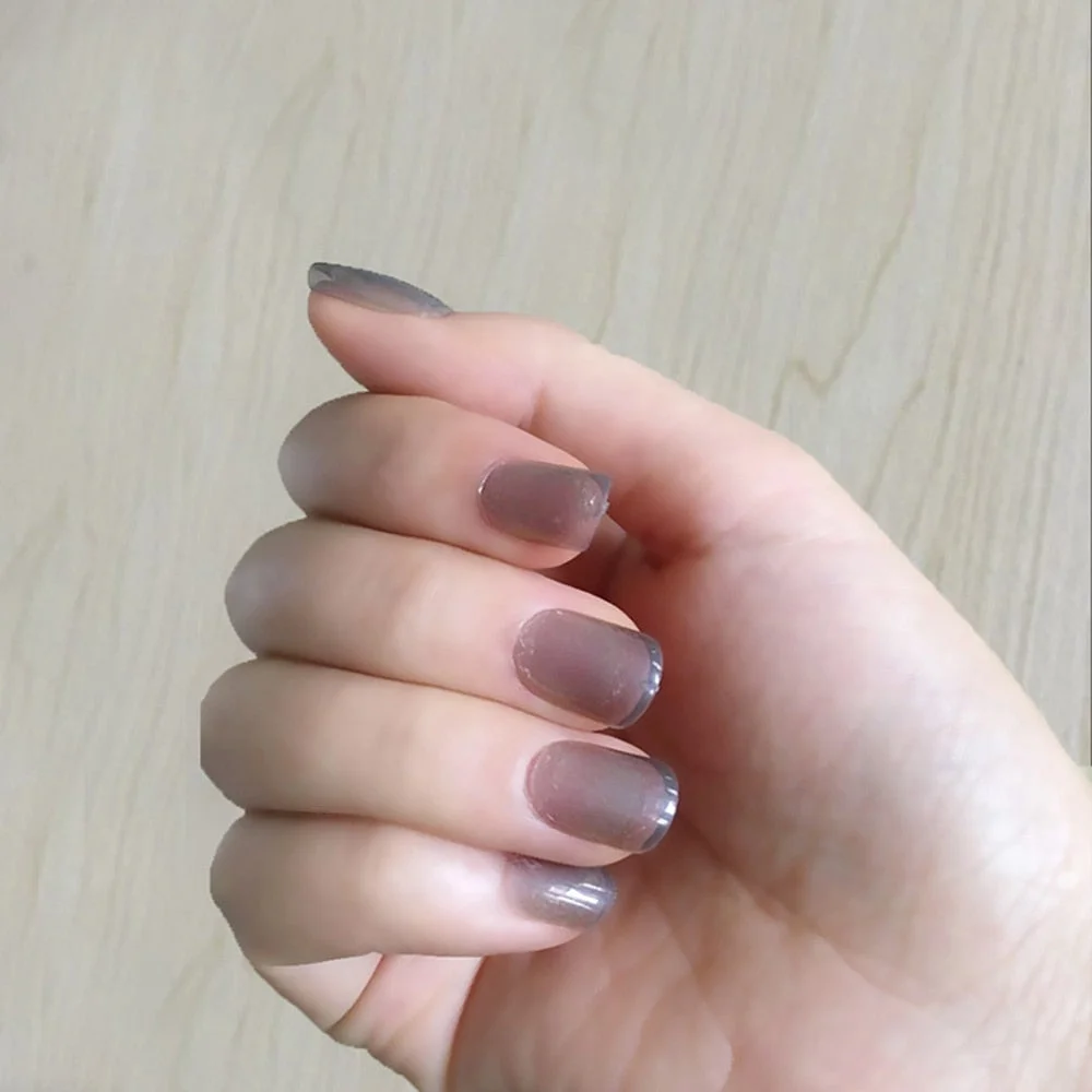 Shine Light Chocolate Color Brown 24 Pcs Sweet Candy Short Purple Red Artificial False Fake Nails Full Wrapped Tips-Nail Inspo