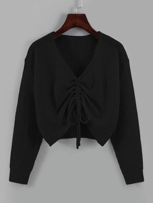 Drawstring Front Drop Shoulder Sweater