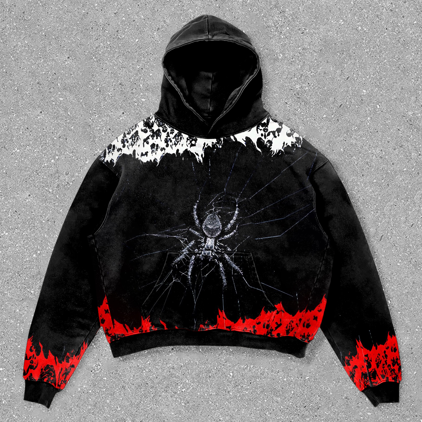 Skull and spider contrast print hoodie