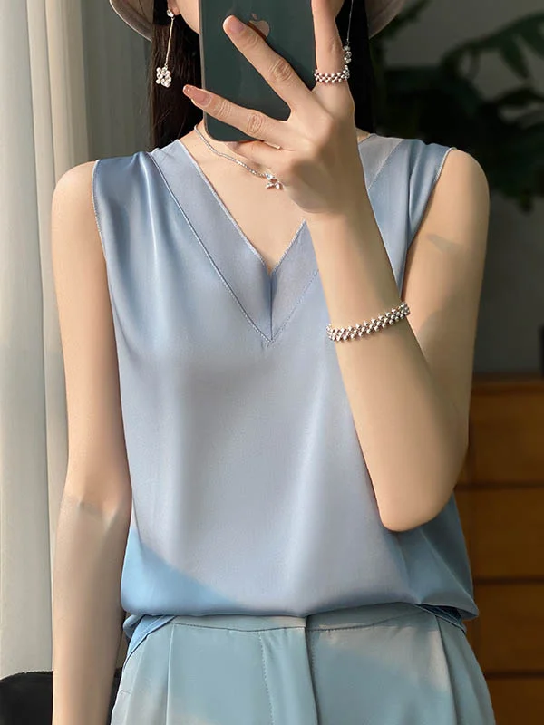 Solid Color Sleeveless Loose V-Neck Vest Top