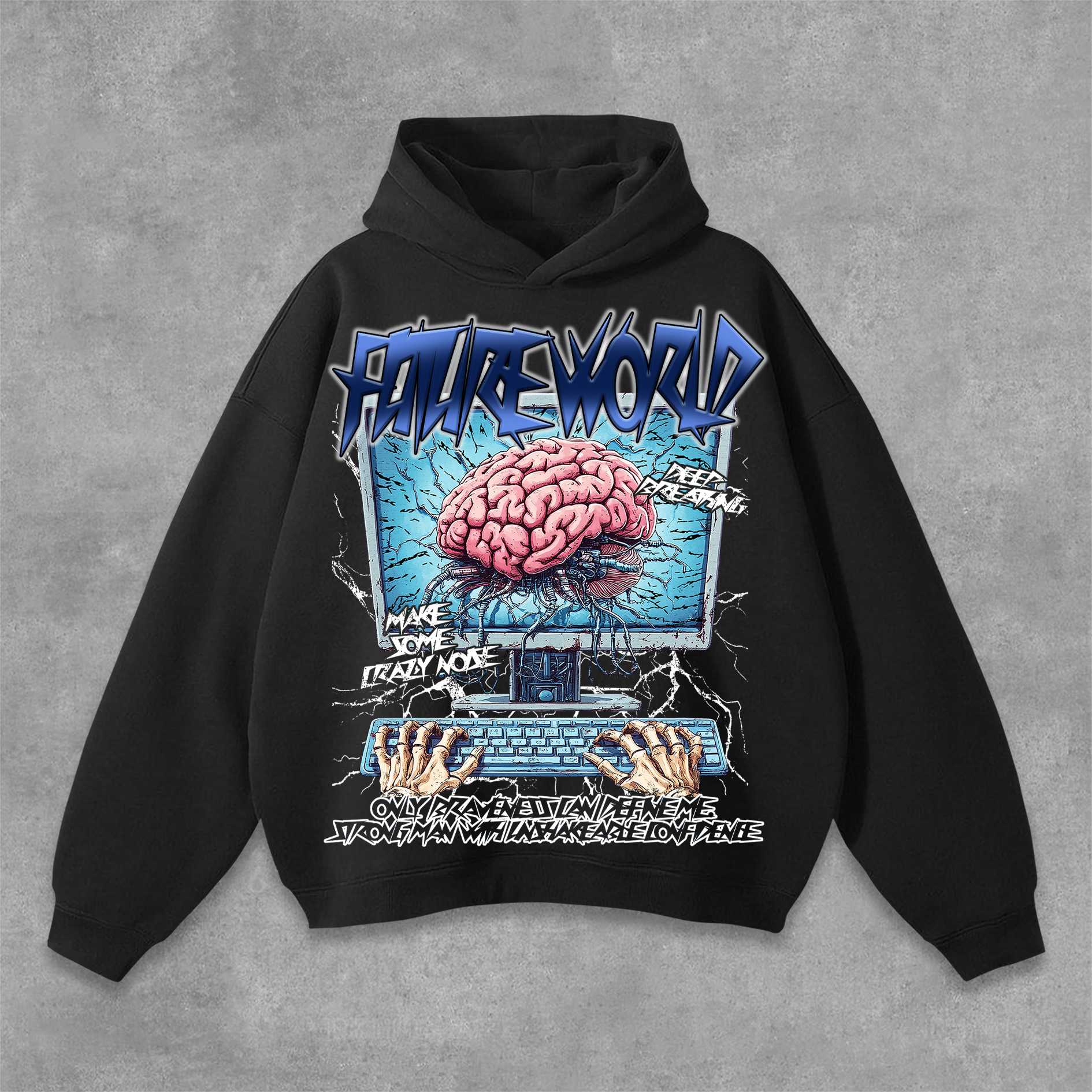 Future World Sci-Fi Brain Graphic Print Pocketless Hoodie