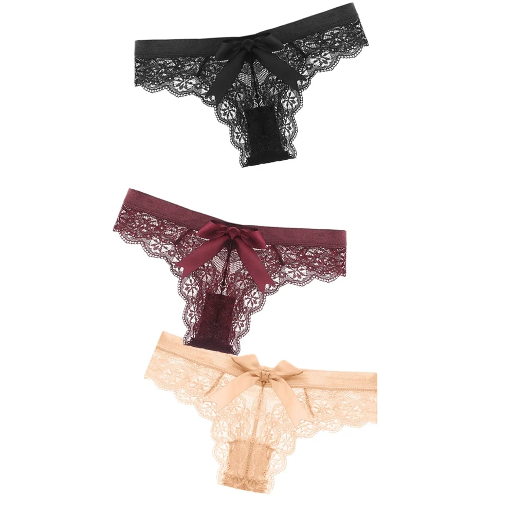 Black/White Sexy String Lace Underwear Women Back Bow Panties Women G String T-back Thong Transparent Lingerie Cute Panties