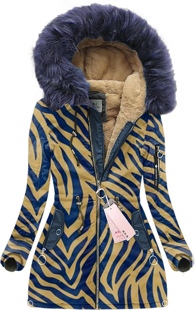 Women's Zebra Print Fur Collar Lace-Up Jacket