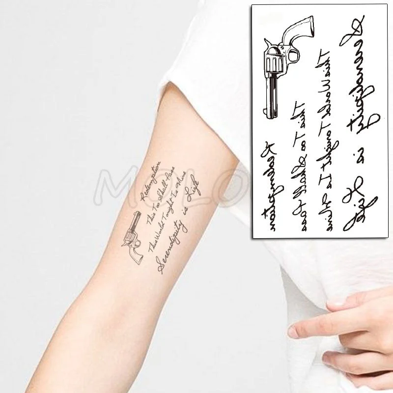 Water Transfer Tattoo Sexy Black Letter Lifeline Tattoo Body Art Waterproof Temporary Fake Flash Tattoo for Man Woman 10.5*6cm