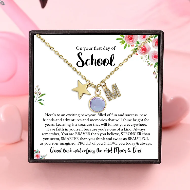 Back To School Personalized Necklace Custom Birthstone and Initial Star Pendant Necklace