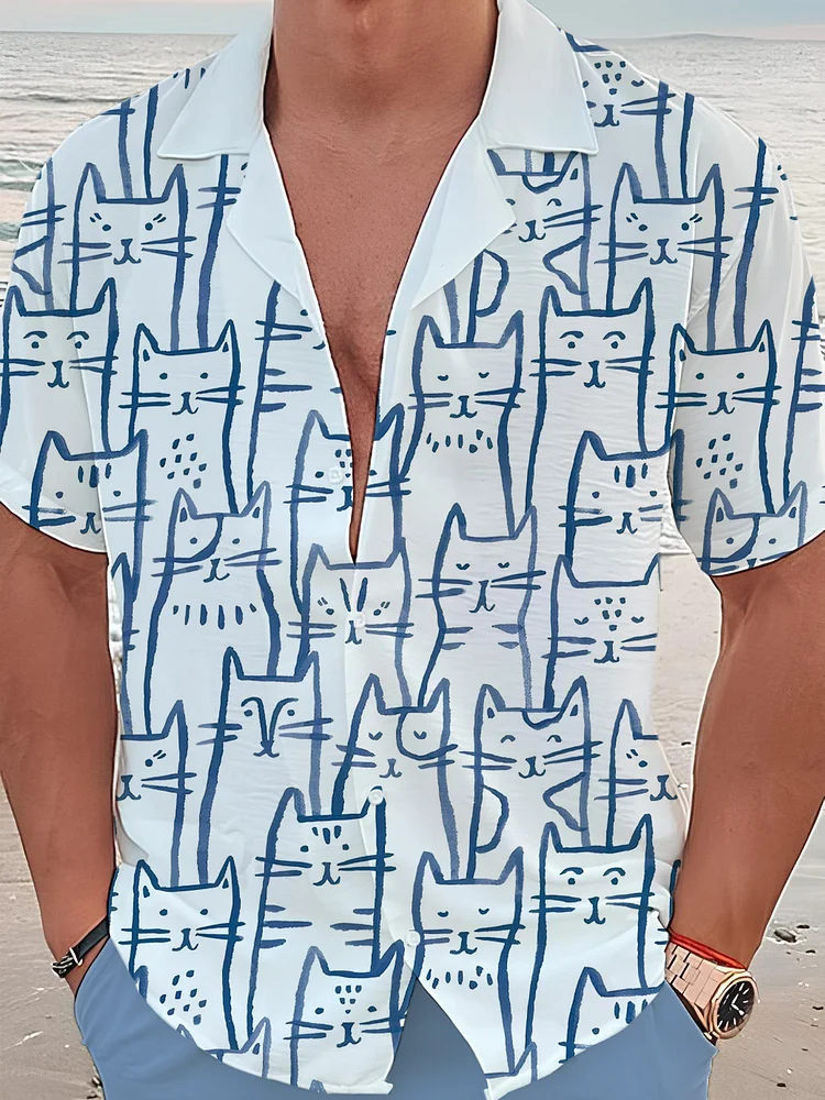 Men's Watercolor Cats Art Print Short Sleeve Shirt