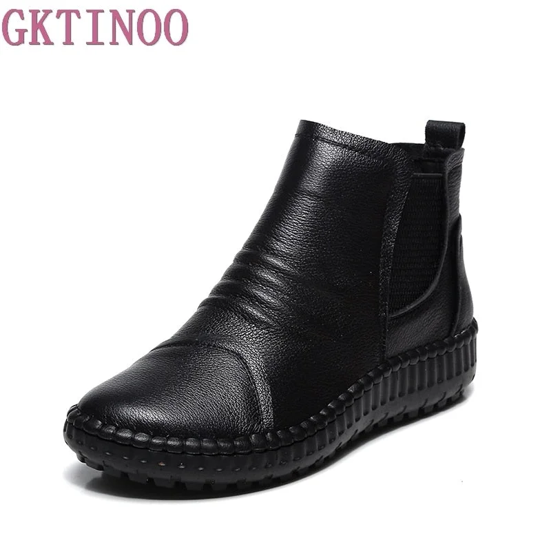 Genuine Leather Shoes Women Boots 2022 Autumn Winter Fashion Handmade Ankle Boots Warm Soft Outdoor Casual Flat Shoes Woman