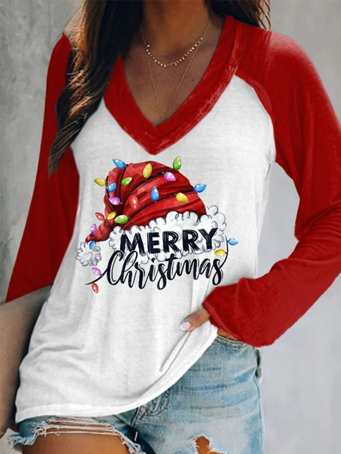 Fashion Colorblock Print Long Sleeve Top