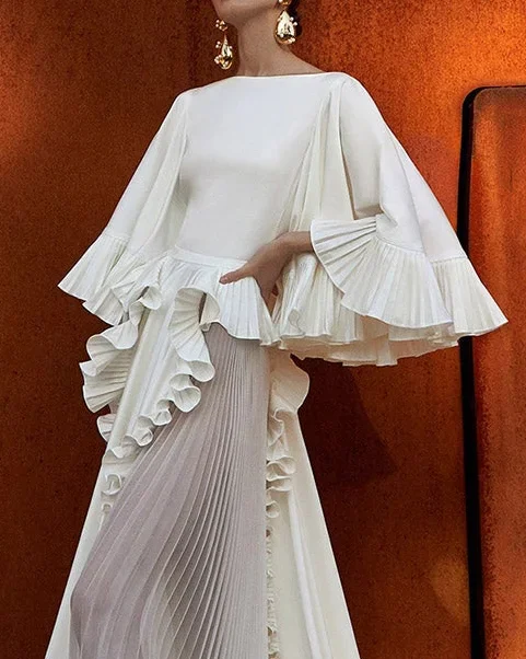 Women's Pleated Cape Maxi Dress