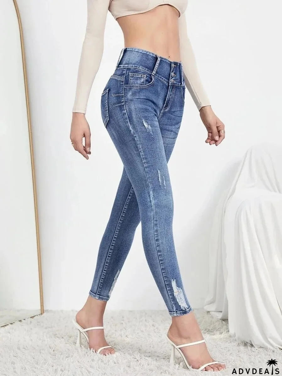 Autumn Stretch Ripped Fashion Casual Skinny Slim Denim Pencil Jean