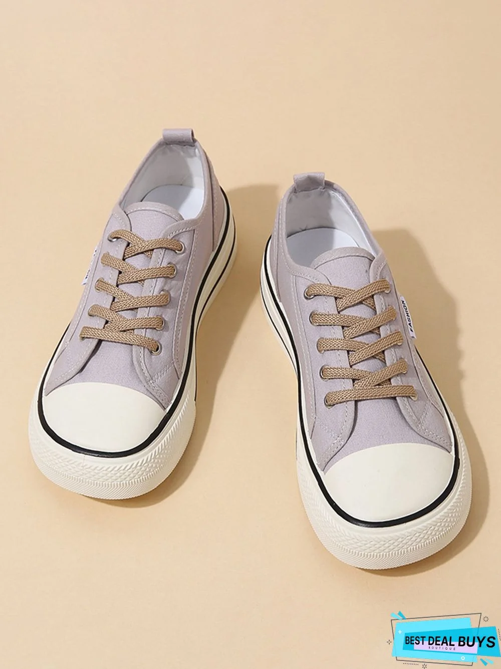 Casual Plain Color Split Joint Comfy Square Toe Lace-Up Canvas Shoes