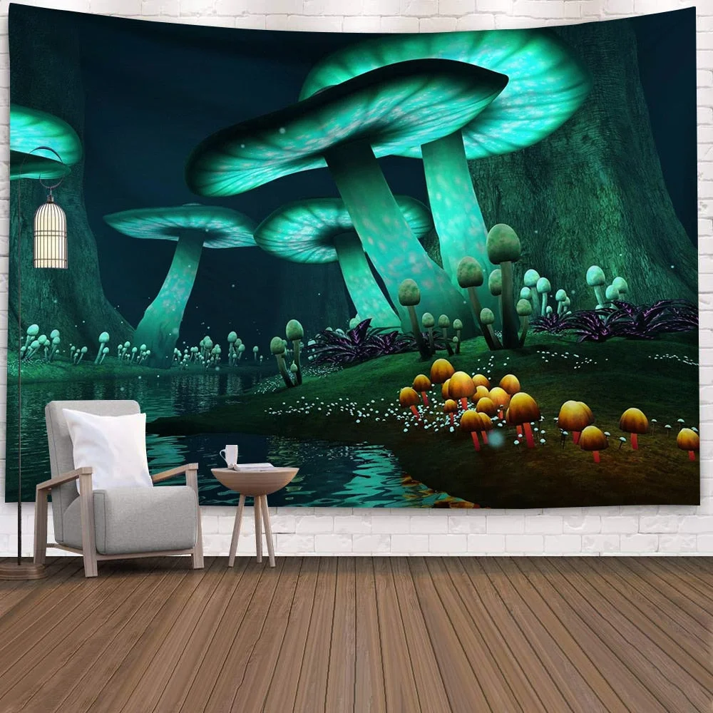 Hippy Psychedelic Dreamlike Mushroom Tapestry Home Bedroom Abstract Trippy Fairy Tale Wall Hanging Tapestry Decor Beach Towel