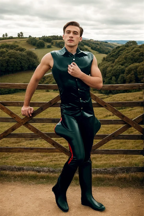 Men Sleeveless Latex Shirt Slim-Fit Lapel Collar Buttons