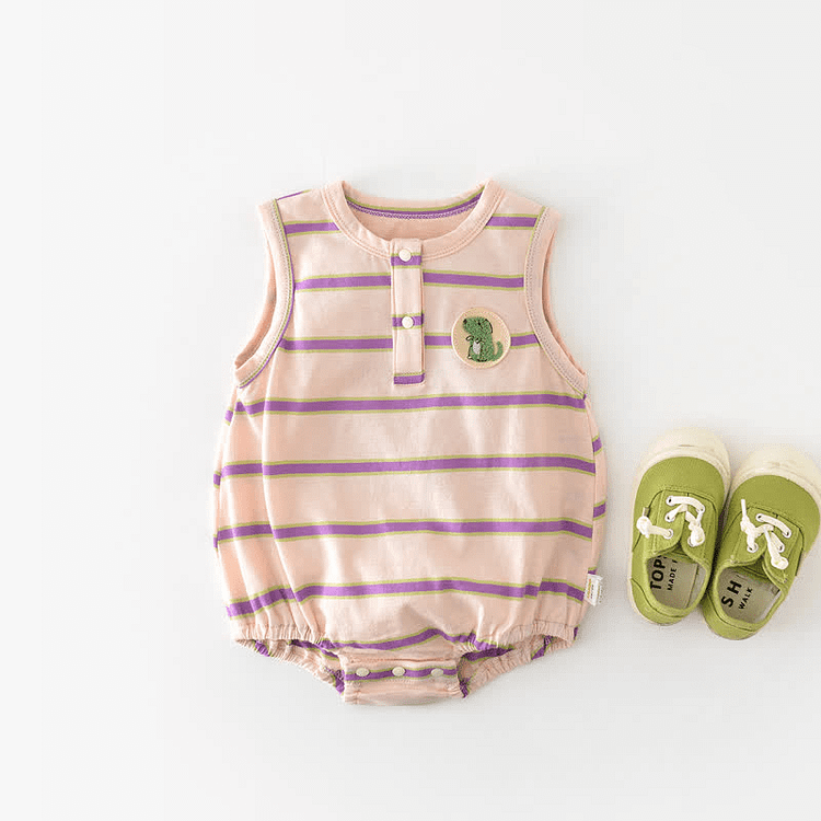 Baby Dog Patch Striped Sleeveless Bodysuit