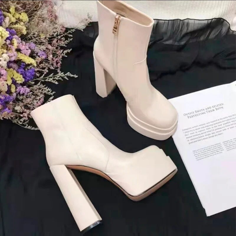 Women's Fashion Boots Super High Heels Zip Brand Ladies Shoes  Double Plarform High Qaulity Luxury Female Motorcycle Boots 2022
