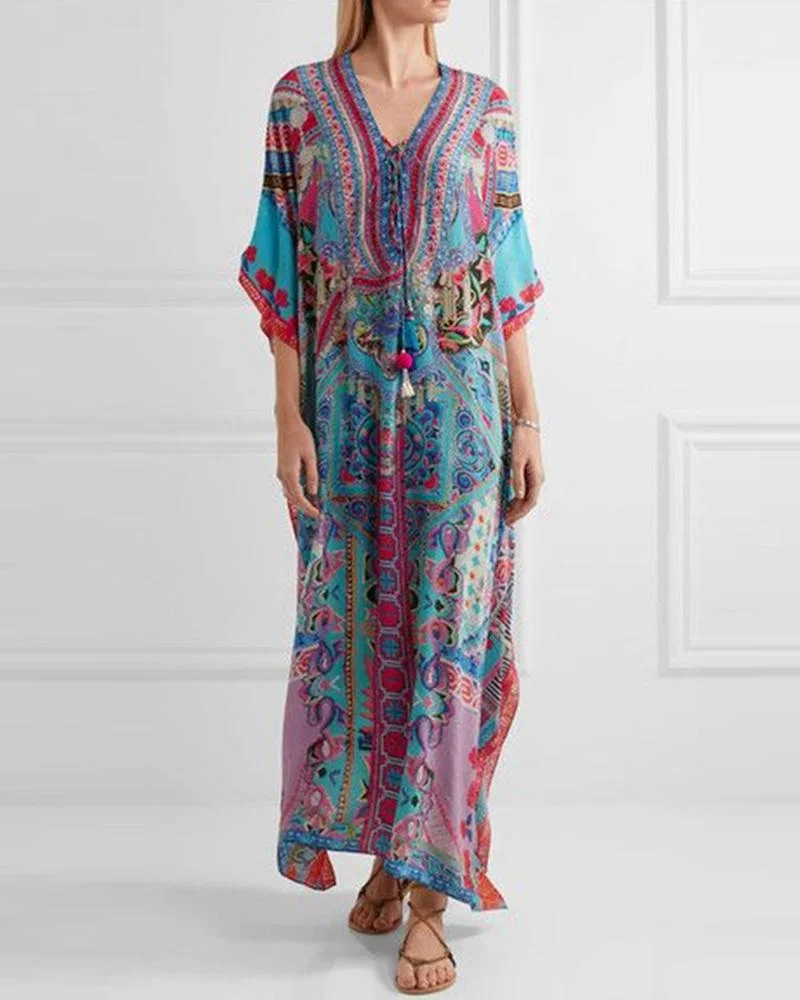 Kaftan Chiffon Tribal Print Maxi Dress Vacations
