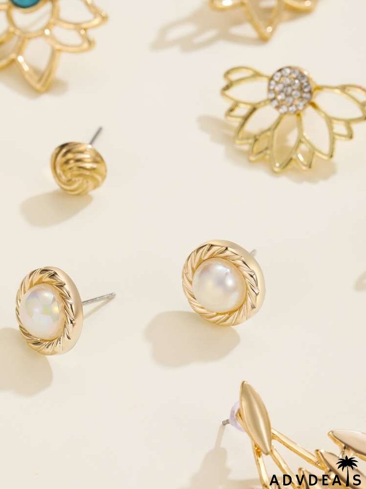 8pairs Lotus Shaped Stud Earrings