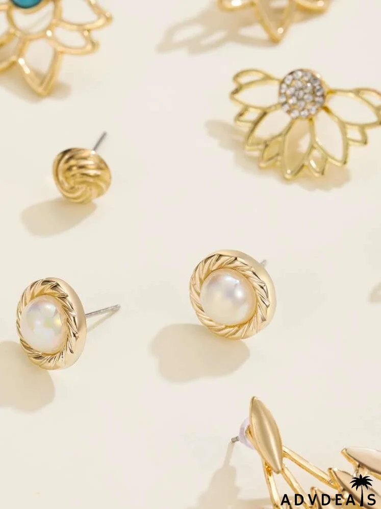 8pairs Lotus Shaped Stud Earrings