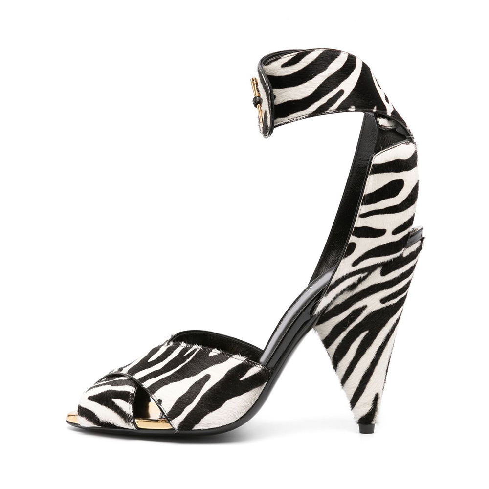 Women's Zebra Print Peep Toe Cross Strap Cone Heel Sandals