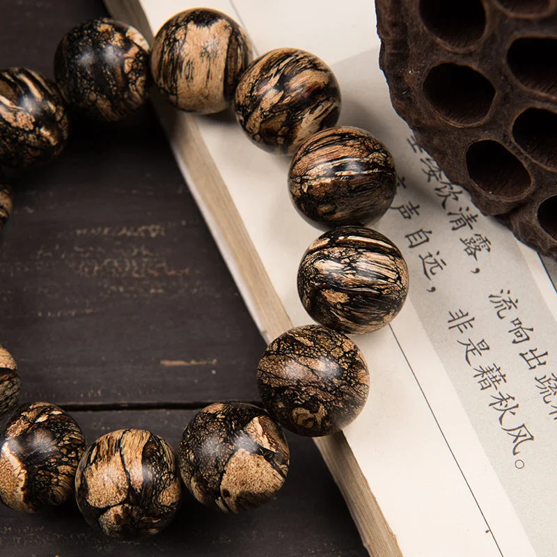 Nha Trang Yellow Chess Agarwood Buddha Bead Bracelet 18mm