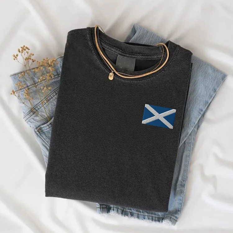 Utbros Scottish Flag Embroidered Casual Short-Sleeved T-Shirt