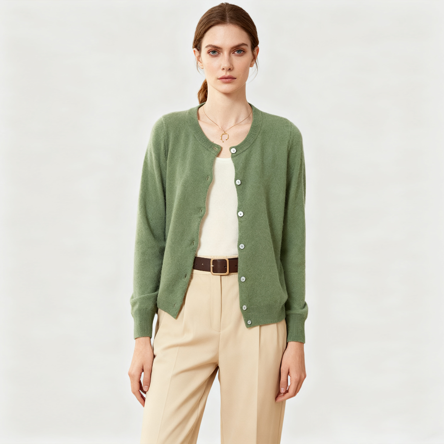Women's Knit Cashmere Cardigan with Shell Buttons REAL SILK LIFE