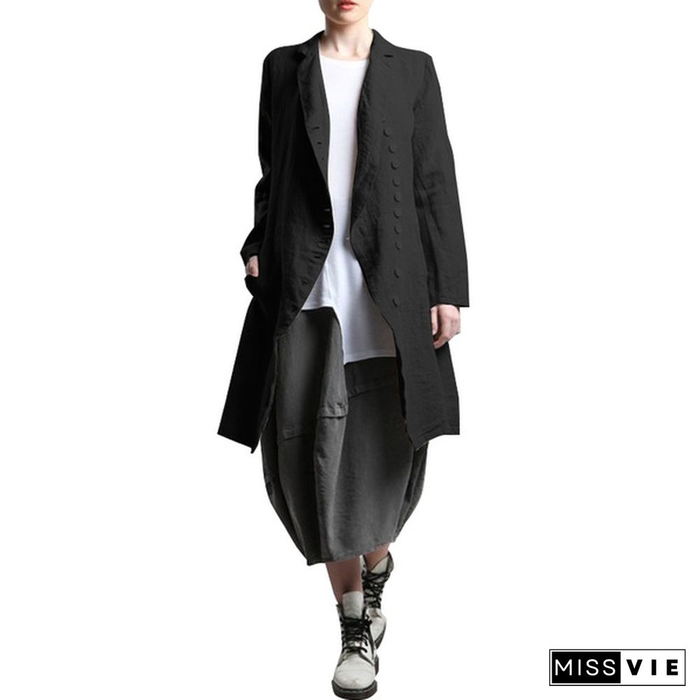 ZANZEA Damen Long Arm Kragen Cardigan Jacken Vintage Langer Pocket Strand Mantel Coat Cardigan Coat