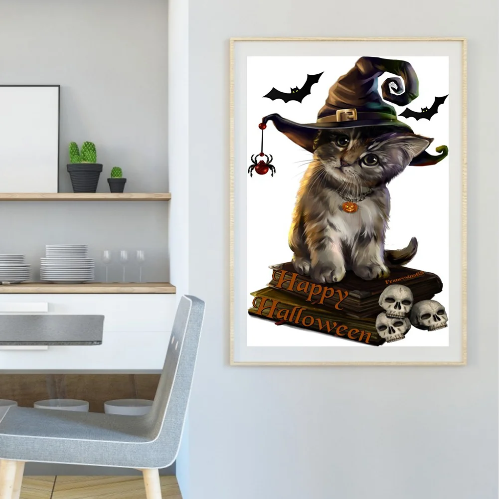 5D DIY Round Drill Diamond Painting Halloween Cat Art Mosaic Home Decor Art