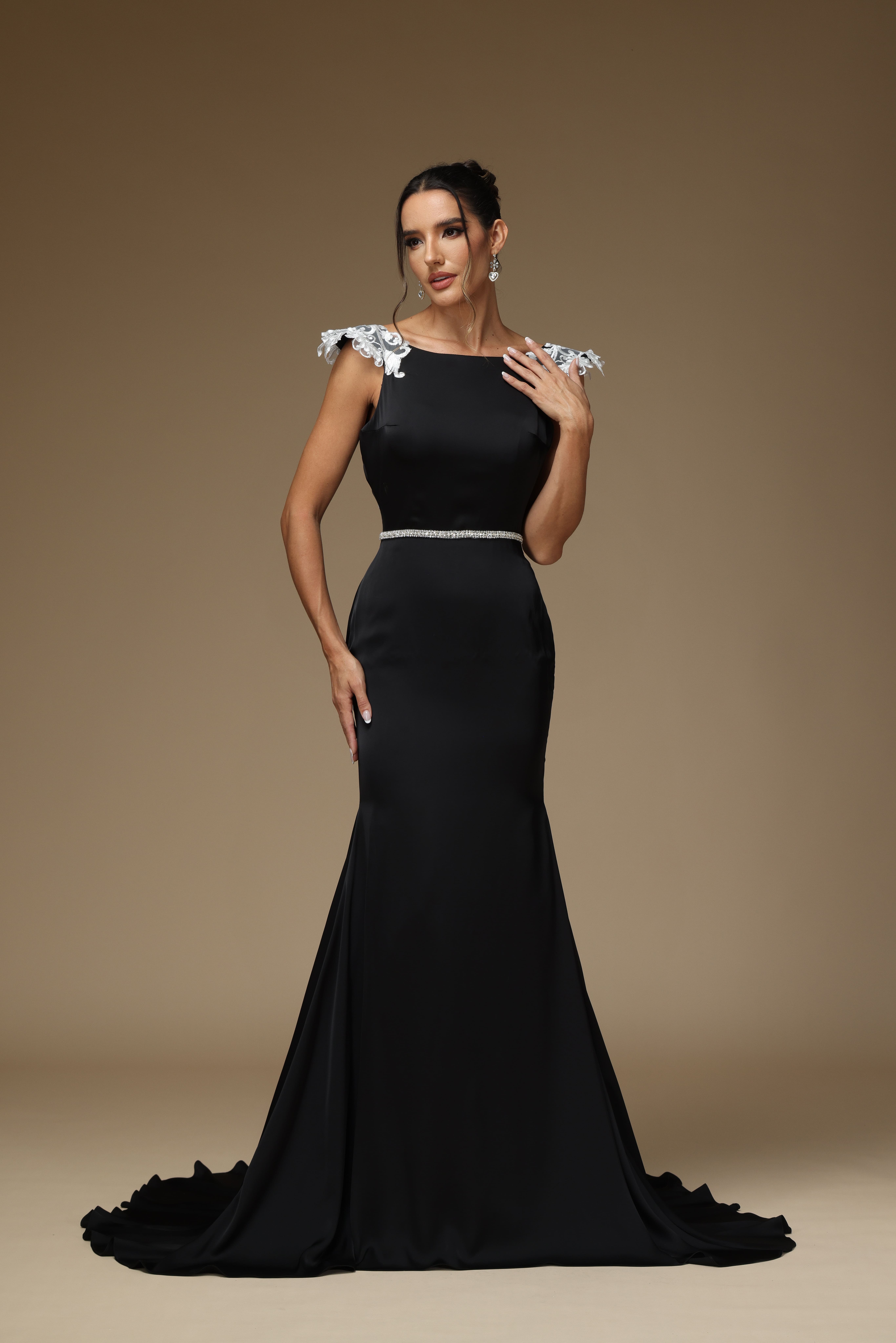 Hot Prom Dress Black With Mermaid Sleeveless Appliques Risias