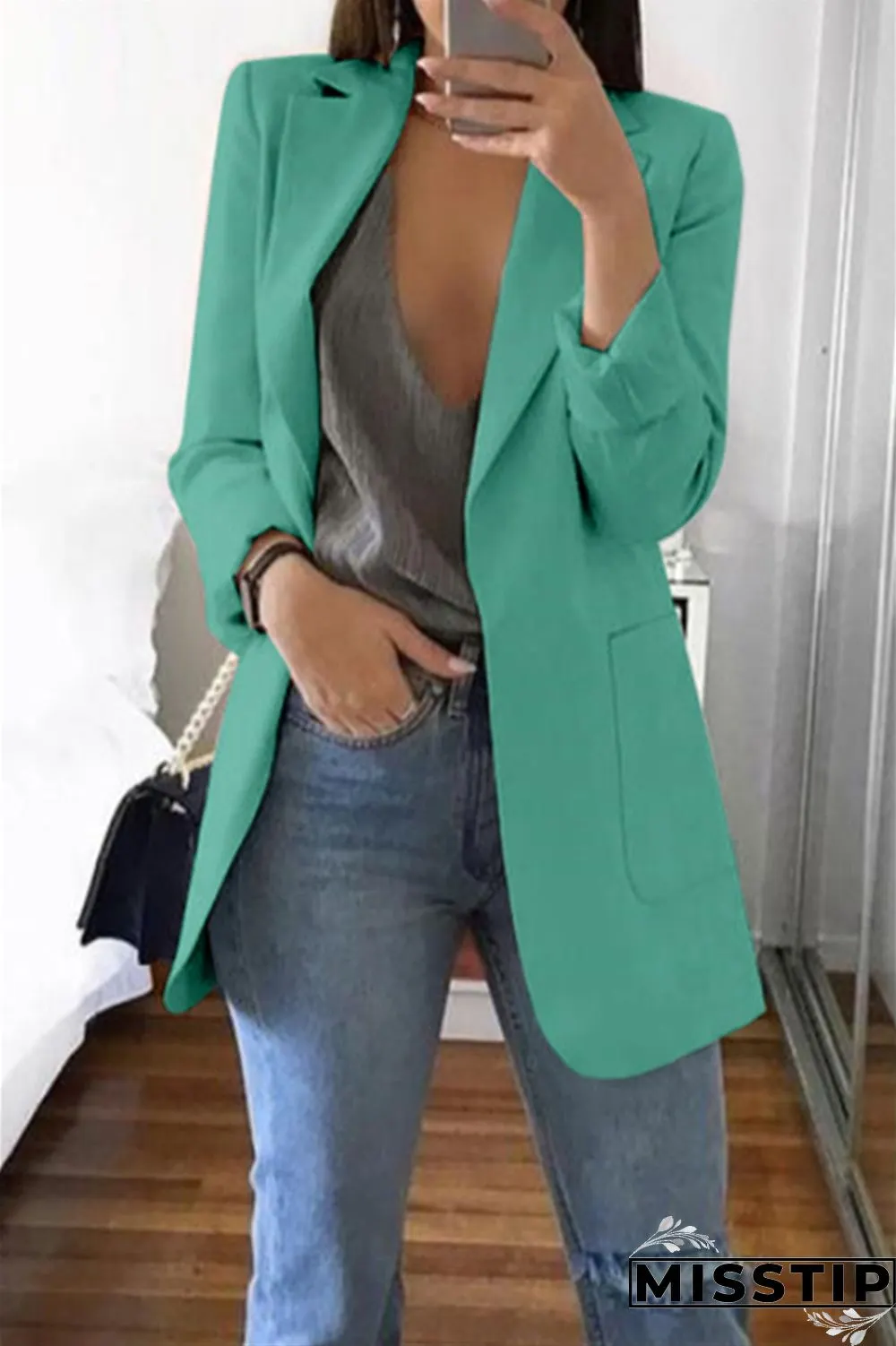 Grey Casual Long Sleeves Suit Jacket