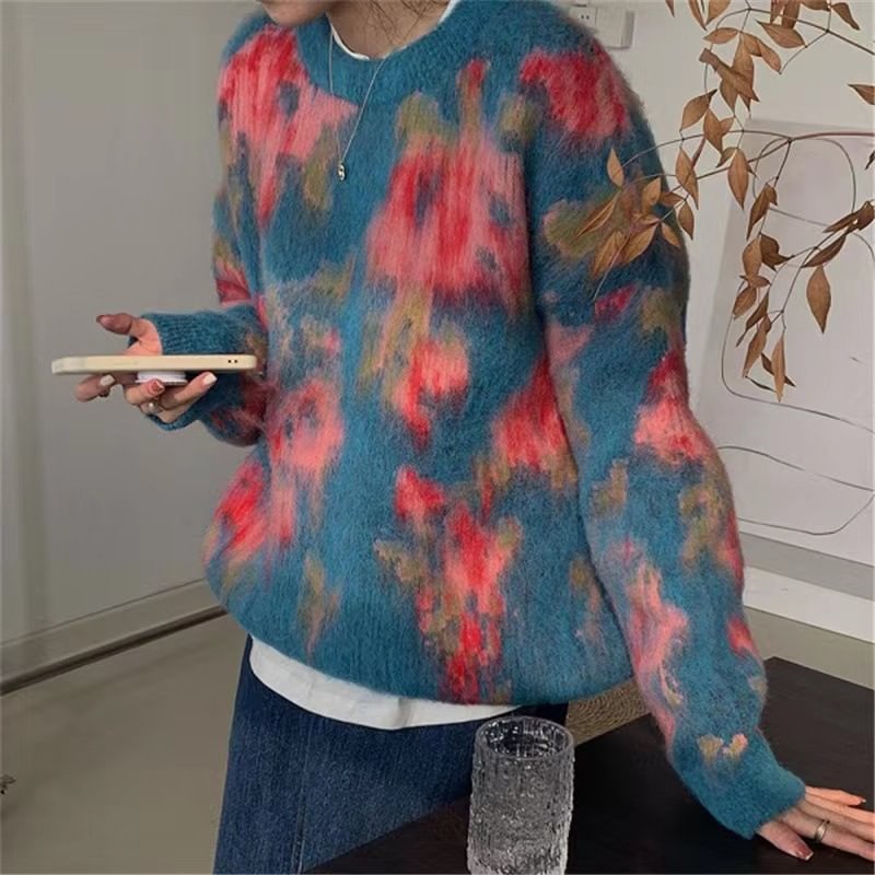 Oil painting tie-dye warm sweater