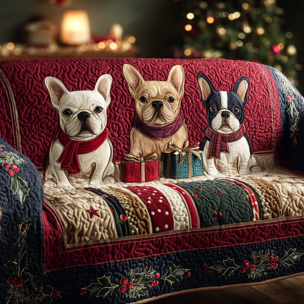 Gift Box Frenchies Quilted Sofa Cover NCU0TV859 everthome