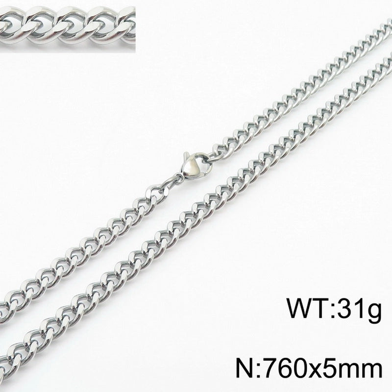 Fashion Simple Bracelet Stainless Steel Six-Sided Grinding Chain Choker Necklace