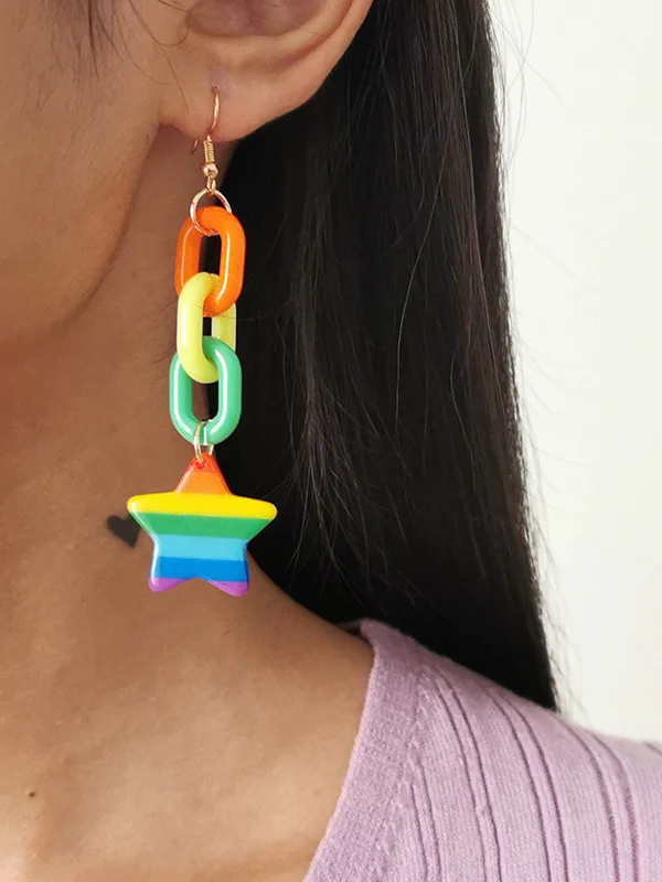 Stylish Street Shooting Rainbow Stars Acrylic Earrings	