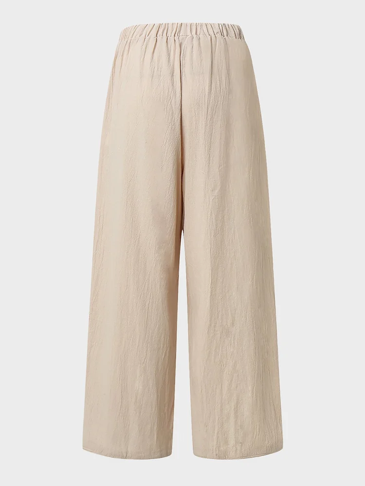 Women Plus Size Pockets Linen Plain Bottoms