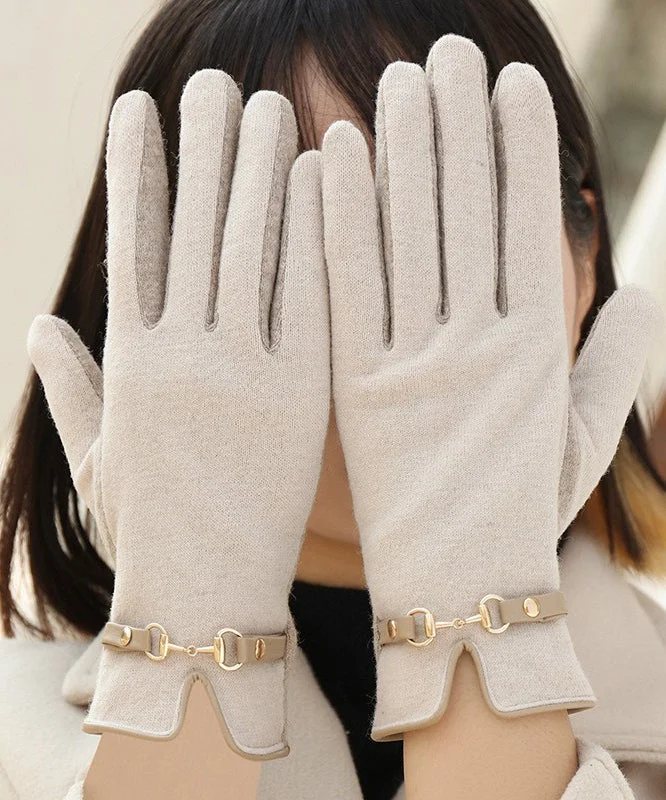 Fashion Comfy Warm Thick Women Beige Woolen Winter Gloves
